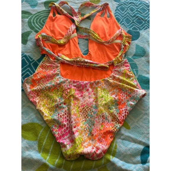Becca Multicolor Snake Print One-Piece Swimsuit Strappy Back Size S/P - Picture 2 of 8